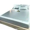 Juego de tres piezas de alta gama para verano de seda helada, con sábanas ajustables, fundas de almohada lavables y plegables, tapetes y ropa de cama