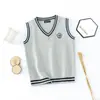 Novo Colete de Tricô Estilo Coreano Outono e Inverno para Meninos Estilo Academia Colete Infantil Gola V Suéter para Aluno do Ensino Fundamental Atacado