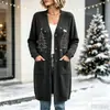 Nuevo cárdigan largo de punto con botones para Navidad, suéter abrigo de moda estampado para otoño e invierno, personalizado, casual para mujer