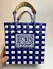 Cesta de Legumes Colorida Cesta de Plástico Tecida Xadrez Fresco Bolsa de Mão Bolsa de Palha Tecida Casual Padrão Xadrez Bolsa de Praia à Beira-Mar
