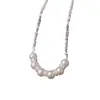 Colar Choker de Prata Triturada Prateada Pérola Estilo Francês Leve Luxo Moda Suave Versátil Grosso com um Design Simples e Único