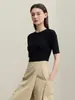 ¡Camiseta de punto de manga media! Top elegante de punto fino de manga corta con cuello redondo, sin costuras, 48 unidades, para mujer, Otoño temprano 26 H081406