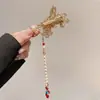 Nuevo Pasador Clásico Estilo Chino Azul Quemado Tocado con Borla para Mujer Falda Hanfu Mamian Clip Lateral Accesorio para el Cabello Retro Cheongsam