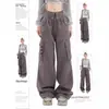 2024 Estilo Hong Kong Nuevo Retro Americano Pantalones de Peto Ajustados de Cintura Alta con Puño Diseño Holgado Primavera y Otoño Nuevos Pantalones Rectos