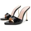 Zapatos de Tacón Alto de Talla Grande para Mujer 2021, Estilo Nuevo, Tacones Finos, Sandalias Sexy Europeas y Americanas con Punta Abierta, Estampado de Serpiente de Amazon, Punta Fina