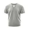 Nueva moda de verano para hombre, camiseta de punto de manga corta con cuello en V, estilo falso dos piezas, estilo coreano, color liso, camiseta casual y sencilla para adolescentes