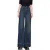 Nuevos Jeans de Pierna Ancha Estilo Retro Azul Oscuro para Mujer Cintura Alta Sueltos Caídos Borde Crudo Pantalones Rectos