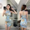 Roupas Ao Vivo para Celebrante de Internet Transfronteiriço Fantasia de Âncora Feminina Vestido Estampado Melhorado Sexy Cheongsam Cintura Apertada e Tendência