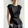 Camiseta de Encaje de Alta Gama con Empalme y Abertura Irregular para Mujer, Top de Verano Talla Grande con Diseño Adelgazante que Ceñe la Cintura