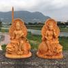 Escultura em Madeira de Tuias dos Bodhisattvas Manjushri e Samantabhadra Enfeite para Carro, Estátua de Adoração Doméstica dos Três Santos do Sutra da Guirlanda de Flores, Guardião do Zodíaco