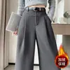 Foto Real Outono/Inverno Lã Escovada Espessada Fashionável Cintura Alta Emagrecedor Perna Larga Perna Reta Comprimento Total Versátil Casual Calças