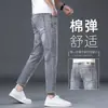 Jeans Cropped de Marca de Tendencia de Ajuste Delgado de Alta Gama para Hombre, Color Gris Claro, para Primavera y Otoño de 2026, Pantalones Casuales