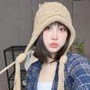 Otoño e invierno Nuevo gorro Lei Feng tejido para mujer, cálido, con protección para las orejas, lindo, con puntera, hecho a mano, tejido, con borla, de lana
