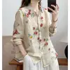 Nueva Camisa Floral de Ramio Color Macarrón para Primavera y Otoño, Holgada y Versátil, Blusa Delgada Estampada para Mujer, 9 Colores