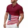Camisa Polo Masculina Americana Fina de Seda Gelada de Secagem Rápida Camiseta Masculina Verão Bandeira Americana Estampada Gola Lapela Manga Curta