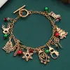 Pulseira Nova de Natal Europeia e Americana Transfronteiriça Criativa Versátil Pingente de Árvore de Natal Velho Boneco de Neve Explosão Cristal Pulseira para Mulheres