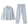 Conjunto de Ropa de Casa para Mujer Otoño/Invierno, Se Puede Usar al Aire Libre, con Almohadillas de Sujetador Integradas, Cómodo Top de Manga Larga y Pantalones, Cárdigan de Botones, Pijama de Color Sólido