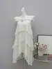 In-Stock: Vestido Riscado para Realçar a Atmosfera para Mulheres, Vestido Curto Elegante de Verão sem Mangas em Linha A, Vestido em Camadas Costas Abertas