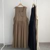 Vestido de Suspensório Feminino 2026 Estilo Verão Retrô Japonês Literário Simples Gola Quadrada Bolso Cordão na Cintura Solto Versátil Vestido de Suspensório