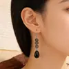 Brincos de Prata Esterlina S925 com Pedra de Cristal Natural Original para Mulheres, Gancho de Orelha Vintage de Luxo Leve, Joia de Gancho de Orelha Retro da Moda