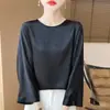 Camisa satinada de manga larga con cuello redondo para mujer, nuevo modelo 2026, elegante y sedosa, estiliza, versátil, adecuada para ir al trabajo, top básico