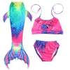 Roupa de Banho Saia Cauda de Sereia Conjunto de Três Peças Fantasia de Menina Princesa Sereia Roupa de Banho Infantil Verão