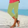 Amazon Transfronteiriça 2025 Novas Calças Leggings Elásticas Patchwork de Renda Vazadas Curtas Calças Casuais Slim Femininas
