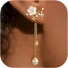 Pendientes de Perlas Artificiales de Cadena Larga de Lujo de Alta Gama Más Vendidos Transfronterizos con un Diseño de Circonita, Adecuados para un Atuendo de Fiesta con Temática de Bosque