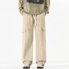 LKTM Men's # Japonês Moda Marca Cor Sólida Multi-Bolso Macacões Retro Solto Reto Perna Larga Calças Casuais Masculinas