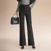 Pantalones negros ajustados de cola de pez, pantalones largos de talle alto acampanados, otoño e invierno 2026, con efecto de caída, modernos para el trabajo, pantalones ligeramente acampanados