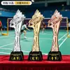 Trofeos de cristal hechos a medida para competiciones de bádminton, premios y recuerdos personalizados para campeones de eventos deportivos individuales y de dobles