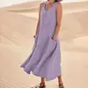 Sitio Independiente de Amazon Wish2026 Vestido de Algodón y Lino para Mujer de Bolsillo sin Mangas Cuello Redondo de Comercio Exterior Europeo y Americano de Verano