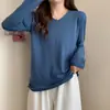 Camiseta de punto de manga larga holgada súper popular de otoño, versátil, adelgazante, para mujer, top chic con cuello en V, camiseta básica casual, moderna