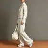 Moda Femenina 2026 Europea y Americana Transfronteriza Casual Color Sólido Cuello Alto Chaqueta Cardigan y Pantalones Rectos Conjunto de Dos Piezas