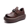 Jiezu 2025 Outono e Inverno Novos Sapatos Casuais Retrô de Couro Bovino de Primeira Camada com Sola Grossa, Versáteis, Modernos e Confortáveis Sapatos Femininos Britânicos