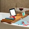 Estante telescópico de bambú para bañera, bandeja plegable para bañera, partición de baño, para leer, individual