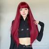 Peluca Para Mujer Pelo Largo Liso Lolita Rojo de Internet Show Blanco Grupo de Mujeres Jk Rojo Frambuesa Flequillo al Aire Cobertura Natural de Cabeza Completa