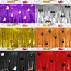 Cortina de Seda de Lluvia de Halloween 75*275cm Falda de Mesa Pegatina DIY Decoración de Mesa para Fiesta Calabaza Fantasma Borla Cortina de Mesa