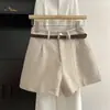 Shorts de traje negros de cintura alta, adelgazantes, con cinturón, para mujer, estilo coreano, versátiles, de pierna ancha, línea A, verano 2026