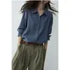 Camisa Qiaomi STUDIO Slow-Tone, Lavada com Areia, Macia e com Caimento, Lavável à Máquina, Sofisticada, Versátil, Camisa Azul Emagrecedora