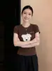 2026 Verão Novo Produto Manga Curta Ajuste Slim Fofo Desenho Animado Cachorrinho Camiseta Manga Curta Feminina Gola Redonda Versátil Top