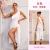 Vestido largo sexy OZON de un solo hombro transparente con lentejuelas, volantes irregulares y abertura alta, vestido elegante para mujer 1218