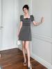 Vestido Miu Gris con Lunares en la Cintura Cuadrado para Mujer Verano Estilo Coreano Silueta Adelgazante Elegante Falda Pequeña en A 61777