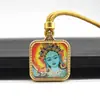 Collar Colgante Mini Thangka de Acero de Titanio Dorado Pintado a Mano de Xizang Colgante Thangka de los Ocho Guardianes Huang Caishen Wuye
