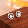 Pendientes de plata de ley S925 para mujer, diseño de Joker, pequeños, geométricos, redondos, huecos, con microperlas de diamante, accesorios, fabricantes al por mayor