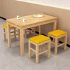 Conjunto Original de Mesa de Jantar e Cadeiras de Madeira Maciça para Uso Doméstico, Adequado para Apartamentos Pequenos, Mesas de Jantar, Cantinas, Restaurantes e Restaurantes de Fast Food, Conjunto de Bancos Quadrados de Madeira Maciça