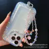 Funda de Teléfono Cadena Colgante Colgante Hoja de Arce Cadena de Doble Capa con Cuentas Accesorio Ins Conector de Cadena para Teléfono Llavero de Cristal