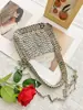 Bolsa Prata Brilhante Personalizada [Exclusivo Transfronteiriço] Bolsa Artesanal Tecida com Contas e Lantejoulas Bolsa para Celular com Alça Longa de Ombro