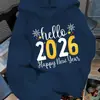 Moletom com Capuz Estampado de Ano Novo 2026 Masculino - Design com Números Dourados 2026 & Feliz Ano Novo, Cinza