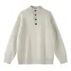 Cuello alto medio, estilo old money, medio abotonado, suéter de punto grueso, unisex de otoño, estilo fresco y relajado, tejido pullover